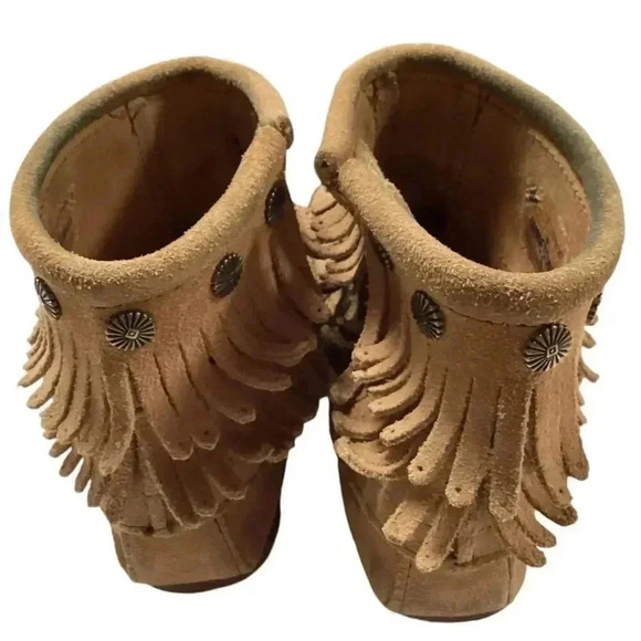 Minnetonka Hi Top Boots Womens 7 Brown Suede Double Fringe Side Zip Moccasin - Picture 7 of 11
